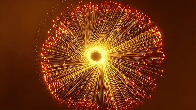 Abstract glowing golden spiral with radiant light streaks digital art background for technology innovation energy and futuristic concepts vibrant orange and yellow tones high resol
