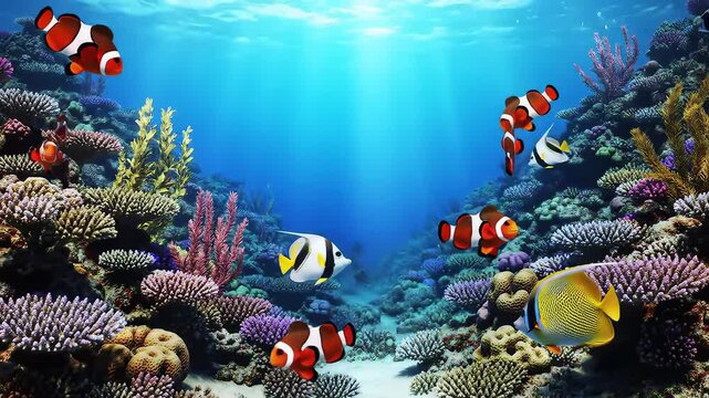 Colorful fish and coral reef underwater