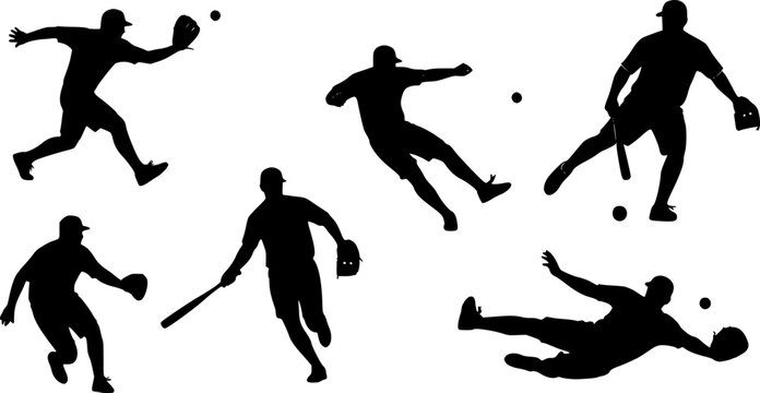 Kickball player silhouette, Kickball player svg, Kickball player clipart, Kickball sports player silhouette set
