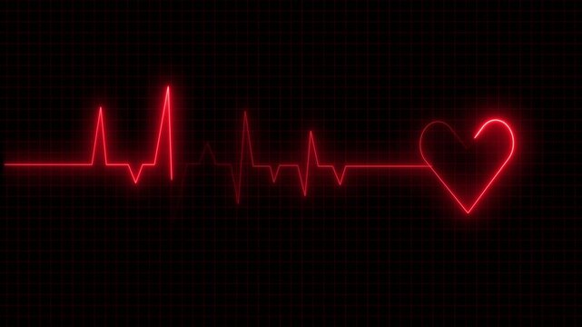 Heartbeat pattern transforming into a glowing heart shape on a dark background