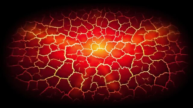 Cracked Earth Surface Glowing Center in Fiery Red and Orange