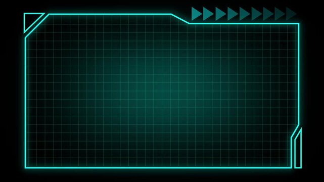 Neon-lit futuristic display with grid overlay and directional interface cues