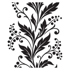 Obraz premium Black floral leaf design pattern.