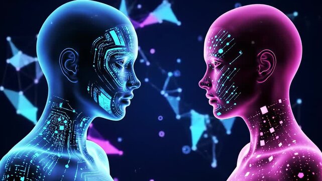 Two AI humanoid figures facing each other