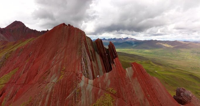Pallay Punchu Rainbow Mountain Terrain Peru South America, Aerial View