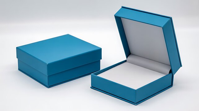 Blue jewelry box set open and closed luxury packaging product mockup