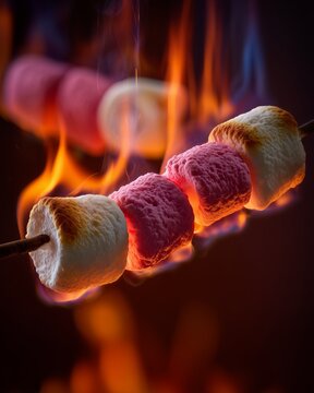 Toasting Marshmallows: A close-up shot captures the simple pleasure of roasting marshmallows over an open flame, capturing the anticipation and warmth of a cozy moment.