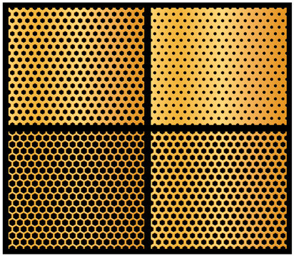 vector seamless perforated golden plate in four variations