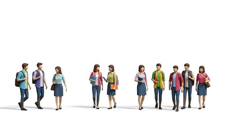 Fototapeta premium Group of young adults walking and chatting in casual clothing 