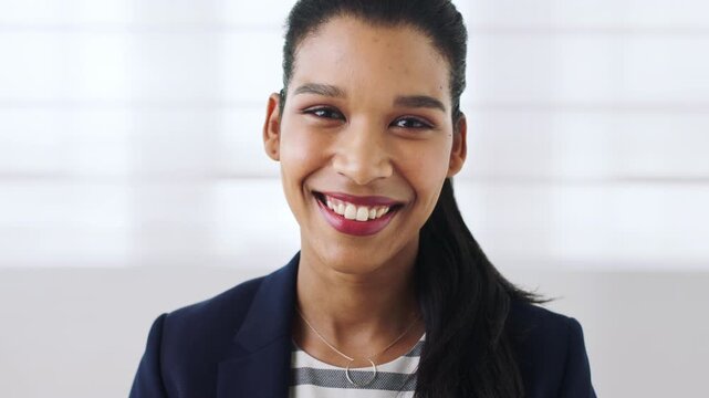 Face, business and woman in workplace for hr, talent acquisition and career opportunity. Portrait, smile and person in office as recruitment specialist, about us and professional with integrity