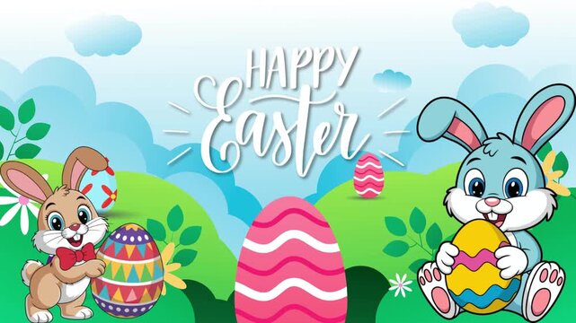 Happy Easter Blue and Green Illustrated Greeting Video