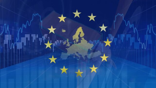 Animation of financial data processing over ue flag