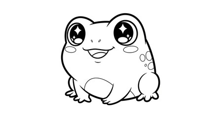 Fototapeta premium Cartoon frog illustration smiling with cute expression and outlines