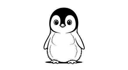 Obraz premium Cartoon penguin illustration in black and white on isolated background