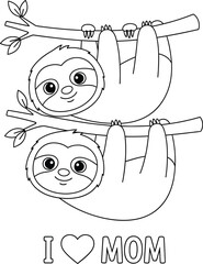 Fototapeta premium Sloth illustration for kids with love message to mom