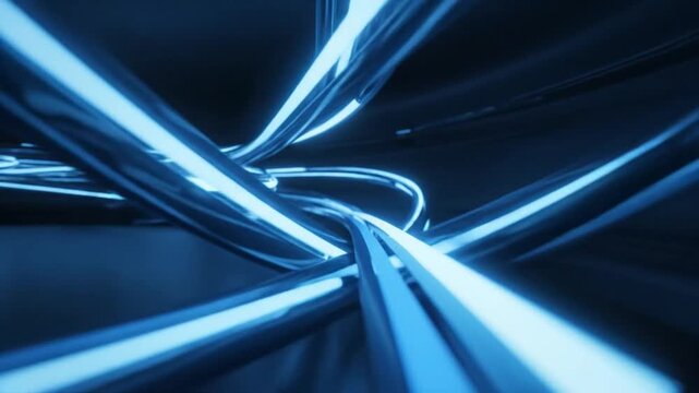 Abstract Blue Metallic Pipes in a Futuristic Network Design with Soft Lighting