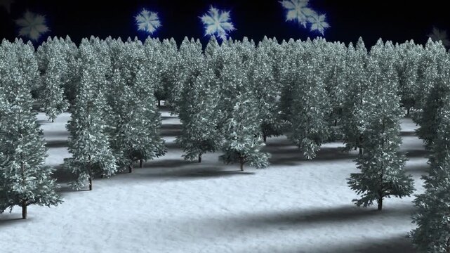 Animation of snow falling over christmas winter scenery