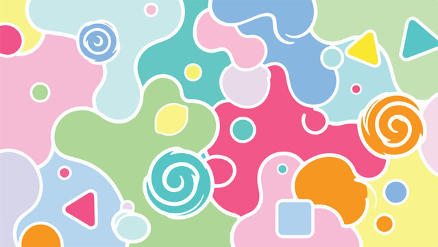 Colorful abstract artwork featuring organic shapes and patterns