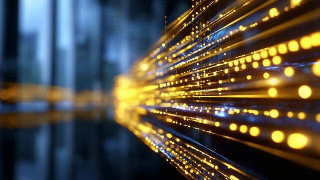 Dynamic Motion of Glowing Particles and Light Waves Representing Digital Communication and Data Transfer in a Futuristic Environment