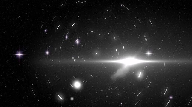 Stars and light trails moving across outer space background