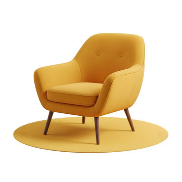Modern mustard yellow armchair with tufted backrest isolated on transparent background