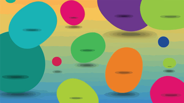 Colorful, abstract composition featuring floating, oval shapes with shadows