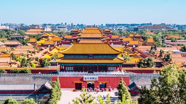 High angle timelapse of Shenwu Gate of the Palace Museum in Beijing, China