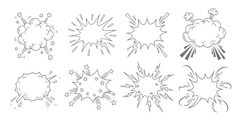 A collection of hand drawn comic book style explosion and speech bubble graphic design elements ©  creative  marlia