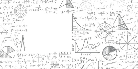 Obraz premium A detailed mathematical background featuring various geometric shapes and complex algebraic formulas