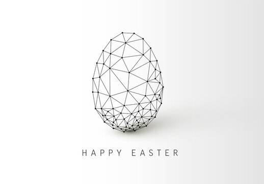 Abstract Geometric Polygonal Easter Egg Card Template with White Background