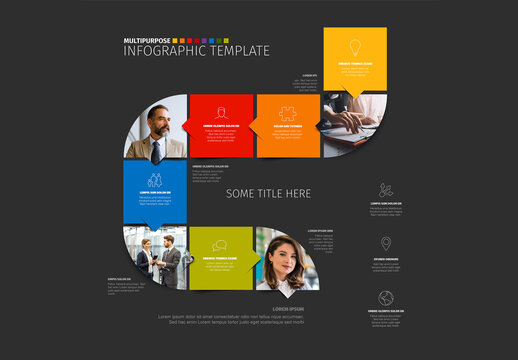 Modern Business Infographic Template with Colorful Blocks and Photo Placeholders