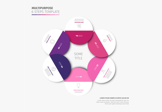 Circular Infographic Template with 6 Steps and Pink Color Palette