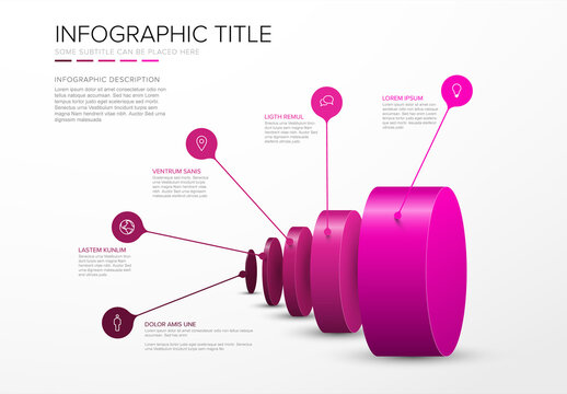 Modern 3D Business Infographic Template with Pink Cylindrical Steps