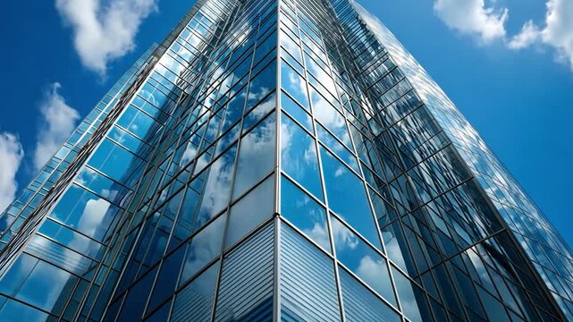 Modern Office Building with Reflective Glass and Blue Sky