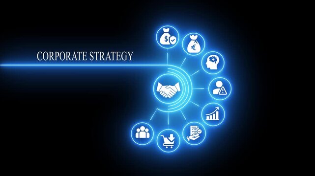 Corporate strategy business growth concept with animated and glowing network effect business planning