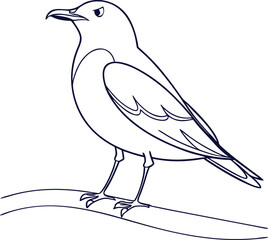 Obraz premium Bird drawing perching on a branch line art illustration