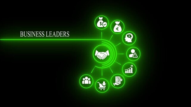 Dynamic business leadership network concept with glowing and connected nodes corporate teamwork animation