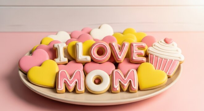 Happy mothers day cookies mom love heart shaped treats