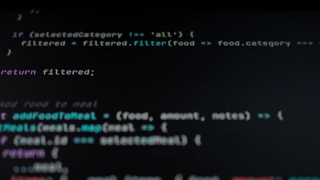 Monitor screen displays fluid sequence of numbers and symbols, illustrating dynamic data processing of AI systems. As information flows in real-time, algorithms rapidly analyze and generate outputs