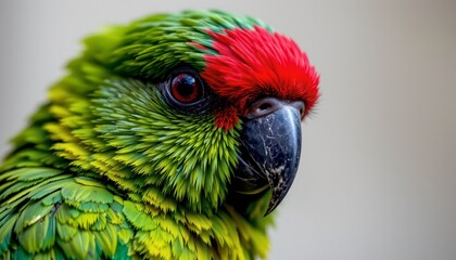 Fototapeta premium The image features a close up of a vibrant, colorful bird with intricate feather details
