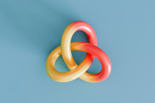 Abstract Intertwined Colorful Torus Rings on Blue Background 3D Render
