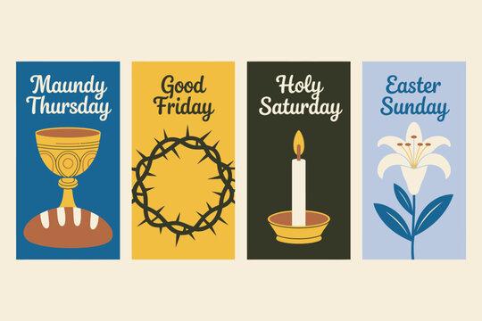 Four Easter holiday cards with religious symbols and themes