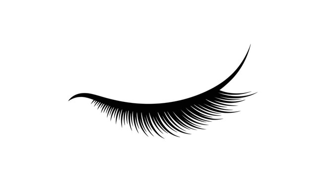 Black closed eye with elegant eyelashes on white background
