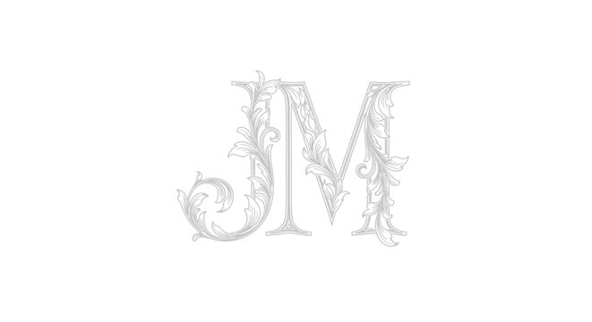 Elegant ornate JM monogram with vintage floral decorative details