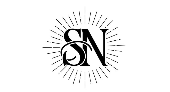 Elegant SN monogram logo with sunburst rays design