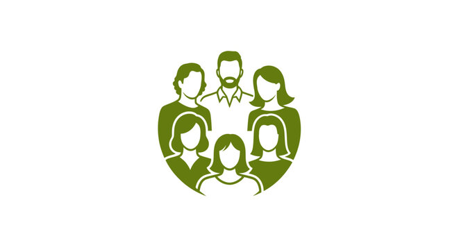 Green stylized family group icon on white background
