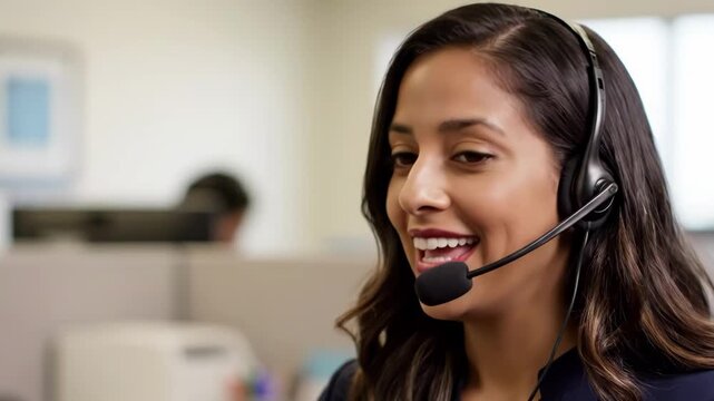 Female customer service representative wearing headset in office