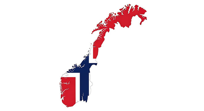 Distressed map of norway with a superimposed norwegian flag on a white background.