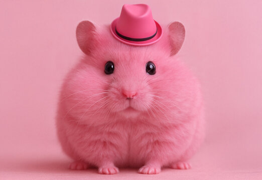 Ein Pink farbener Hamster mit flauschigen Fell.

