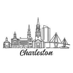 Fototapeta premium Charleston City Skyline - Minimalist Hand Drawn Illustration
